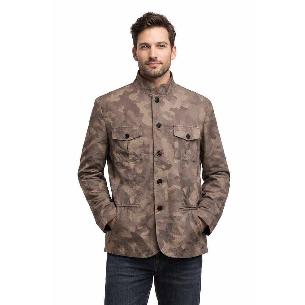 Kenneth Cole Camo Military Blazer 47 XL Jacket  Camouflage Cinch Waist Gray Tan